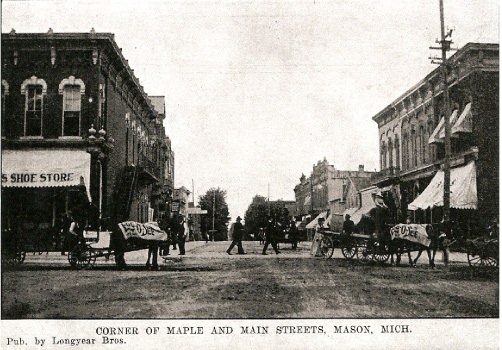 Postcard showing street corner in 1910